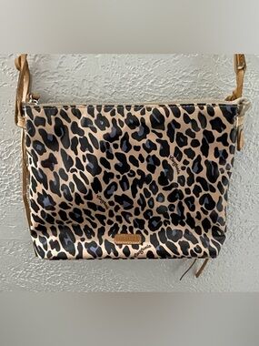 Consuela Leopard Print Crossbody with Purple-Striped Strap